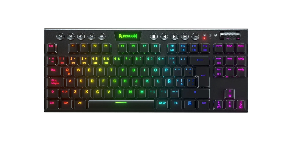 Teclado Mecanico Gaming Redragon Horus Inalambrico+Bluetooth+USBC Negro RGB TKL Switch Rojo K621-RGB