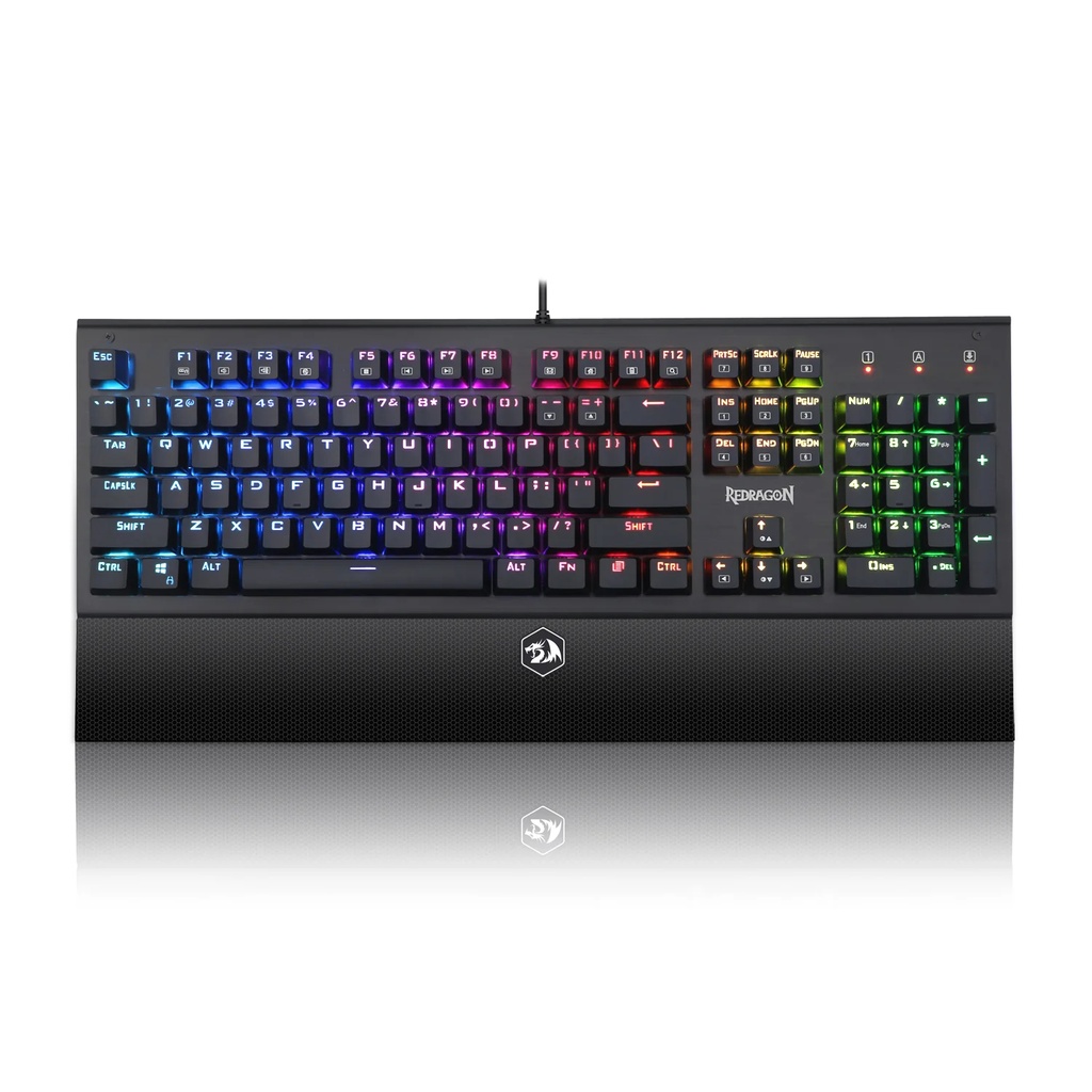 Teclado Mecanico Redragon ARYAMAN RGB, Color Negro, Switch Brown, K569, reposa muñeca, Full key anti-ghosting, Golden plated USB