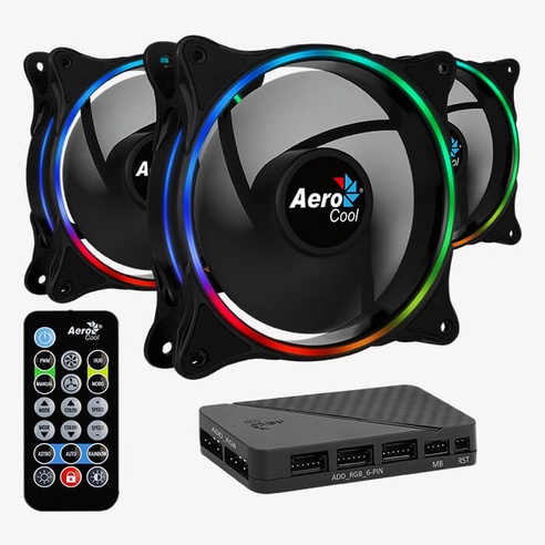 Ventilador Aerocool kit Pack 3 RGB Eclipse 12 Pro Hub y Remote Control