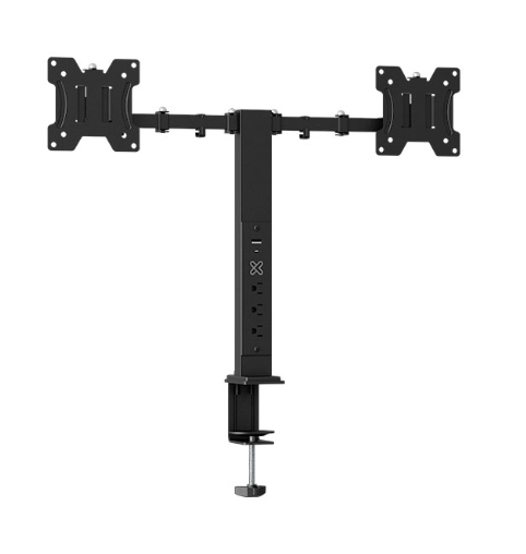 Soporte/Bracket para dos monitores, Klip Xtreme, con regleta integrada y puertos USB-C 3.0 y USB-A 3.0, KMM-510