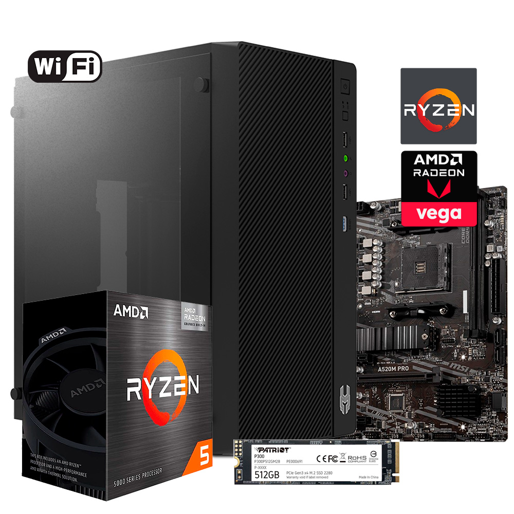 PC EVO Lukies Gaming, AMD R5 5600GT, MB A520M, 16GB Ram DDR4 RGB, SSD 512 M.2, Case Loki 500W TempGlass, WiFi - KT WINDOWS 11 HOME ING