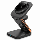 Base Cargador Inalambrico ARGOM 3 en 1, Magnetico WIRELESS CHARGER  para telefono, Smartwatch, audifonos 15w, + usb C- ARG-AC-0144BK