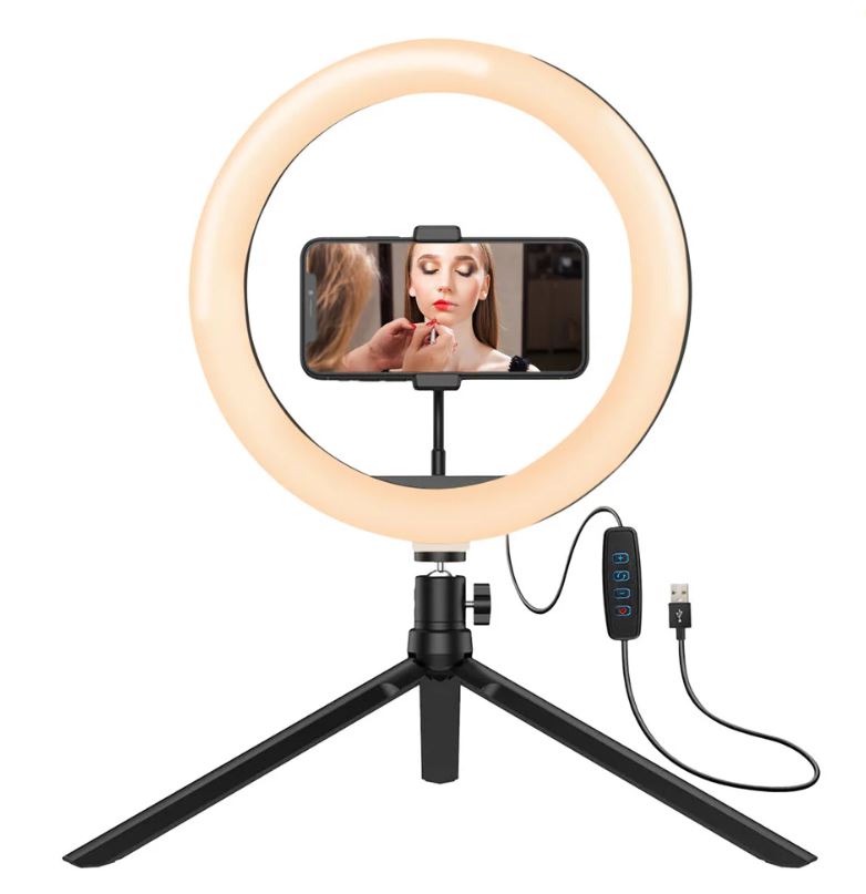 Aro de Luz para selfies  ARGOM LED 8 en 1  USB 360° AJUSTABLE 8"  -ARG-LP9315BK