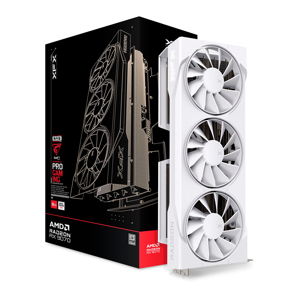 Tarjeta de Video Radeon XFX Swift RX 9070 OC, 16GB GDDR6, White, Triple Fan Gaming - RX-97SWFB3W9