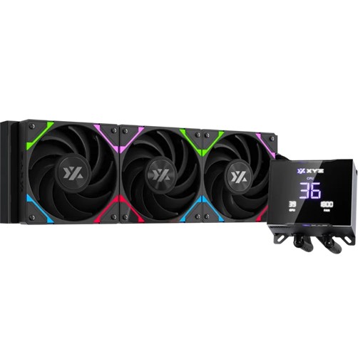 Enfriamiento liquido XYZ Hydrotemp 360mm Negro - XYZ-SA-852, LGA 115X/1366/2011/1700/1200/1851, AM4 y AM5, Pantalla LCD Extraible, ventiladores PWM Vortex PRO