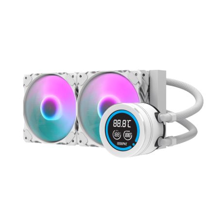 Enfriamiento Liquido Darkflash Nebula DN240D RGB Blanco -  240mm, 1 inch LCD Digital display screen  Control via Software, 3-stage bomba de agua, Intel, AMD, compatible con: Aura, Mystic, Fusion, Polychrome