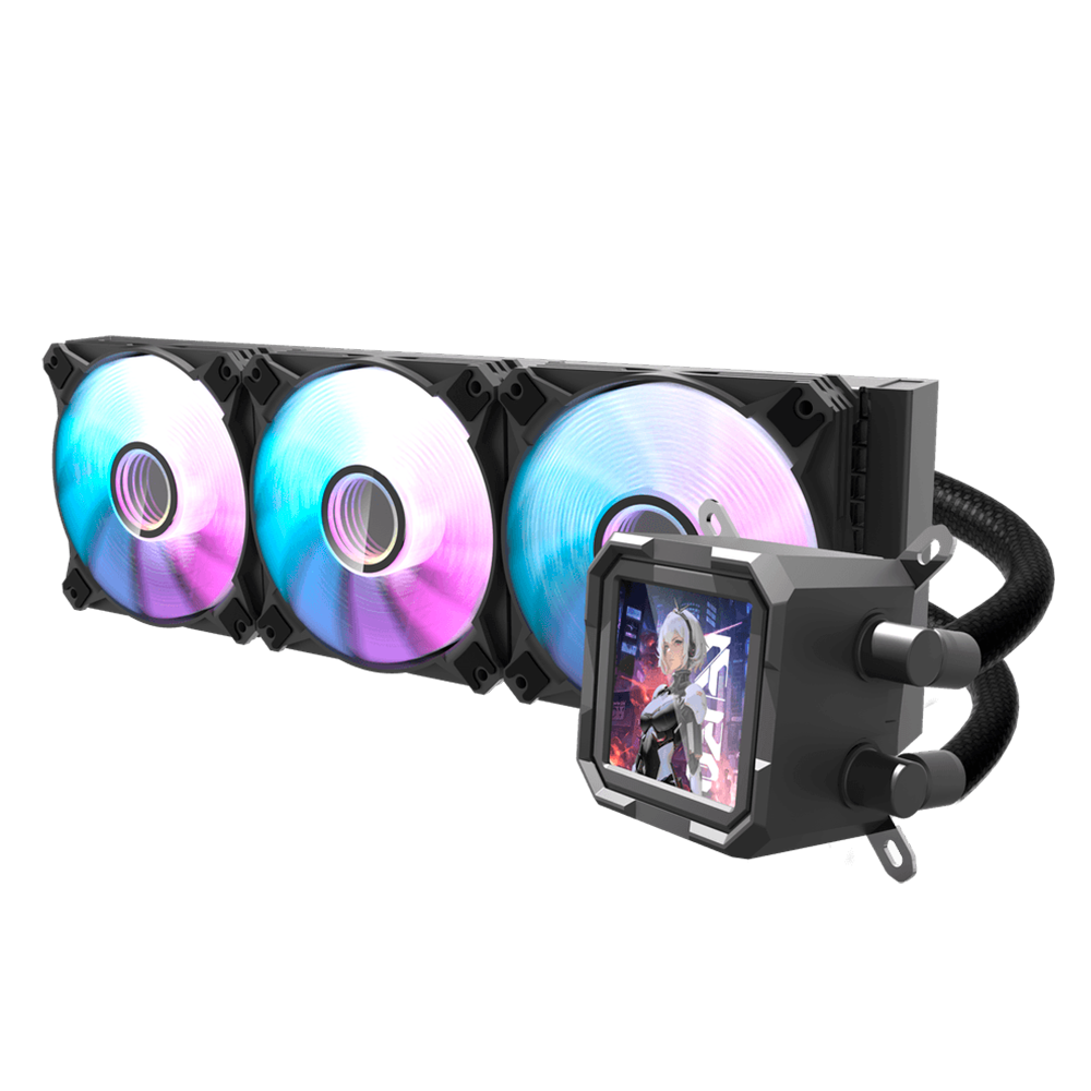 Enfriamiento Liquido Darkflash DV360S RGB NEGRO TDP 240 -  360mm,  320*320 resolution IPS LCD, Control via Software, 3-stage bomba de agua, Intel, AMD, compatible con: Aura, Mystic, Fusion, Polychrome