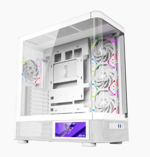Case XYZ QUANTUM PRO, BLANCO. 6.2" Smart Display, Compatible ATX, Micro-ATX, and Mini-ITX , Graficas hasta 400 mm, and CPU coolers180 mm. Incluye 4 XYZ Vortex A-RGB fans con Inversion
