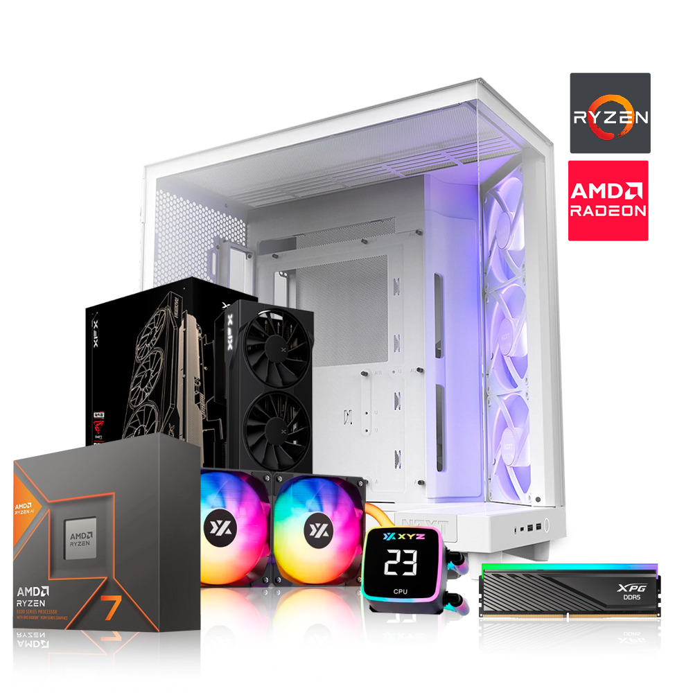 PC Gaming Flow H6, Ryzen 5 8700G + Aquapulse Fusion 360mm, 32GB RAM DDR5, SSD M.2 512GB, RX 9070 OC 16GB, B650M, PSU 750W 80+ Bronce, H6 Flow RGB Case