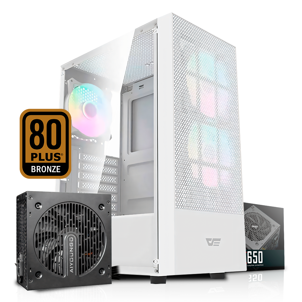 Bundle Case + Fuente | Case Darkflash A290 Tempered Glass + Fuente de Poder AIGO AT – 650 Watt 80 Plus Bronce -KT