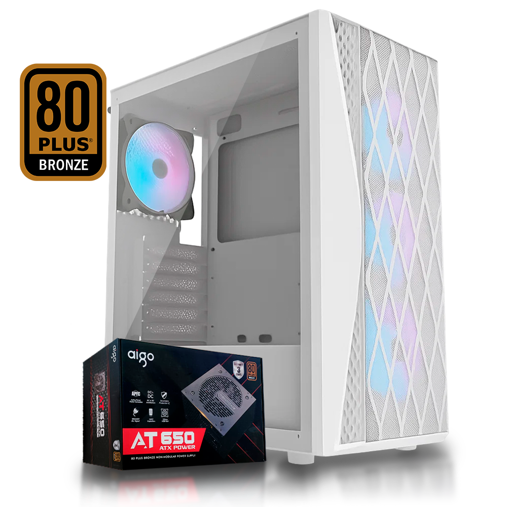 Bundle Case + Fuente | Case DarkFlash DK352 - 4 x Fan ARGB + Fuente de Poder AIGO AT – 650 Watts – 80 Plus Bronce KT