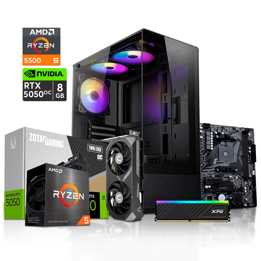 PC Gaming CX | AMD Ryzen 5500, RTX 5050 8GB, 32GB DDR4, M.2 512GB, VCX300, B550M, 800W KT