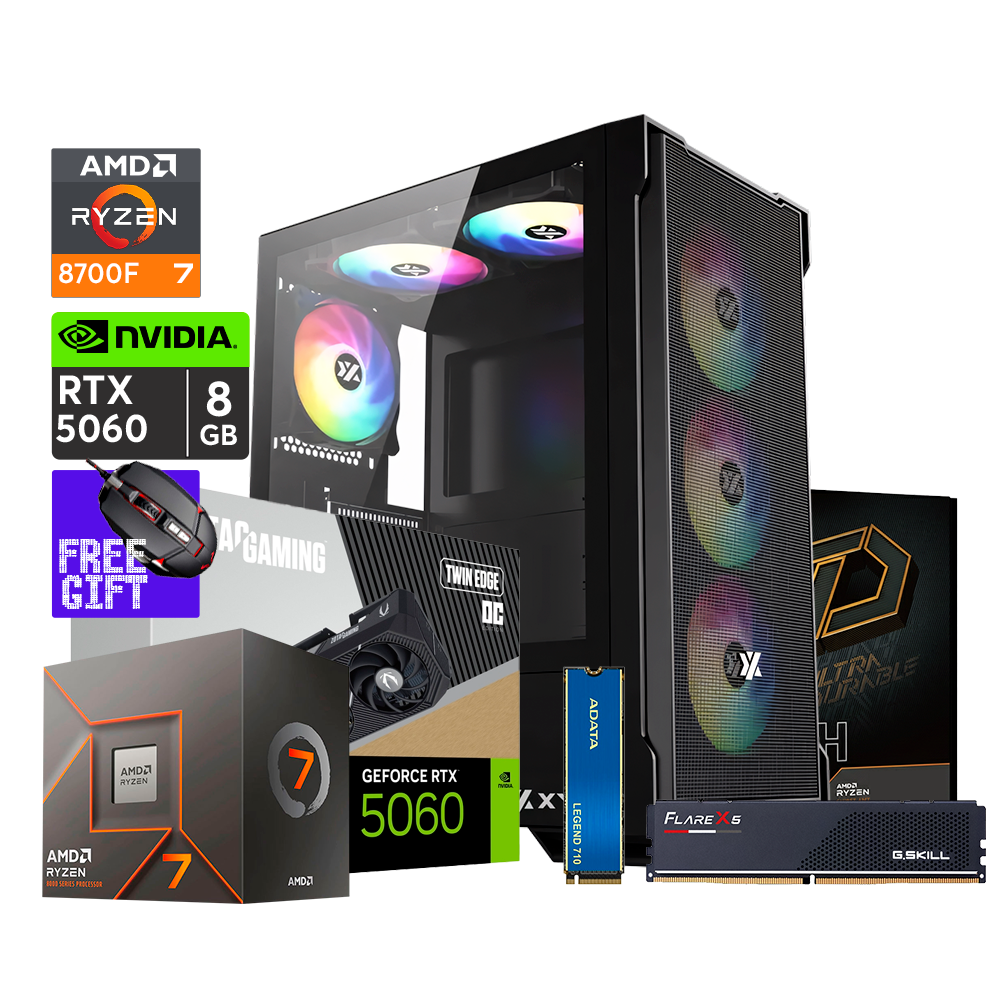 PC Gaming X - Ryzen 7 8700F / Gigabyte B650M H/ 16GB DDR5 6000MTs / Zotac RTX 5060 8GB Twin Edge OC / Seasonic 650W 80+ / M.2 1TB / AIRONE 300-X Mesh