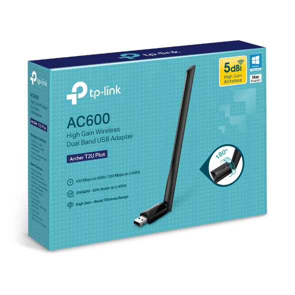 Adaptador USB Inalambrico TP-LINK Archer T2U Plus, AC600, 433 Mbps 5.0 GHz/2.4 GHz, WI-FI 5, Doble Banda, Puerto USB 2.0, 0152502274