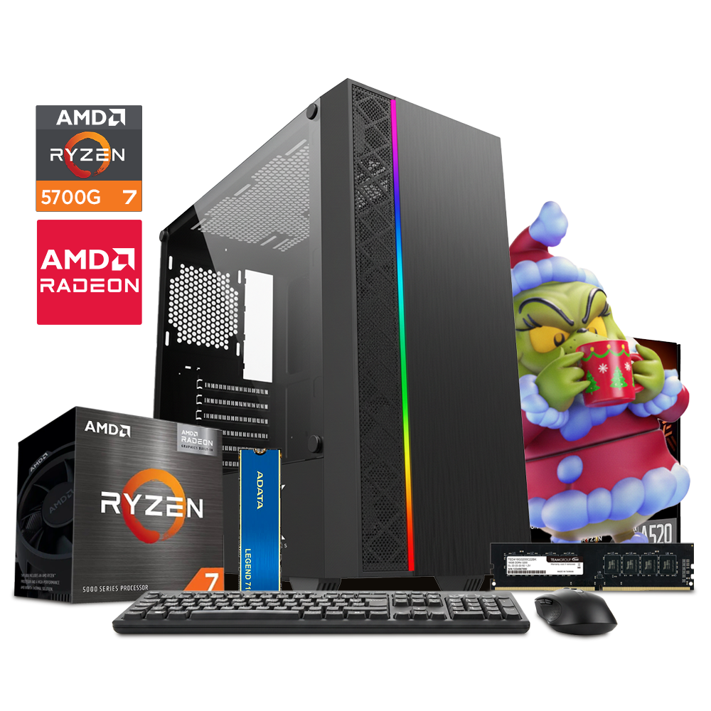 PC ROMPOPE - AMD Ryzen 7 5700G / Radeon Graphis / A520M/RAM 16GB DDR4 /SSD M.2 256GB Legend / 800W/ Teclado y Mouse