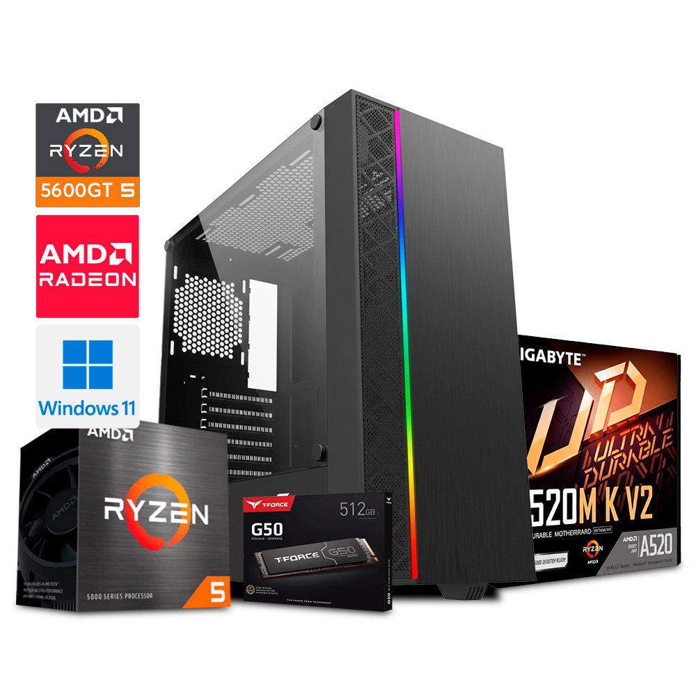 PC ZEN G Basic, Ryzen 5 5600GT, A520M K V2, 16GB DDR4 2x8GB, T-Force G50 512GB M.2, Case Oberon, 800w, Windows 11 Pro
