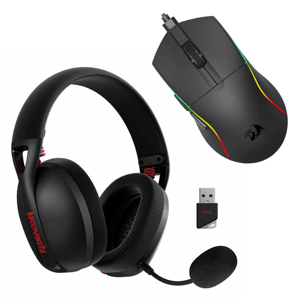 Bundle  Heaset Gaming Inalambrico REDRAGON IRE PRO, 7.1, Negro H848 + Mouse Redragon Deicide 4000DPI - RGB - M816 - RGB  KT