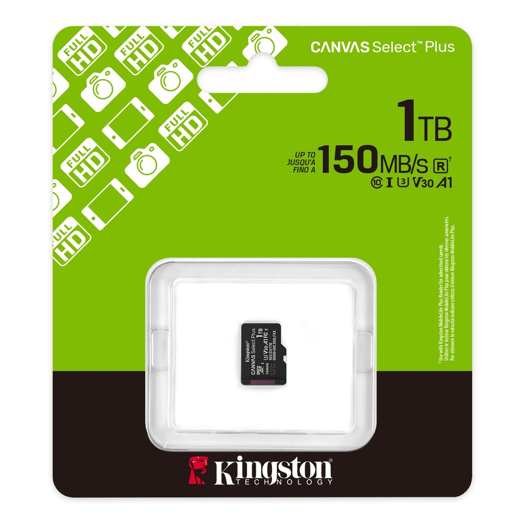 Memoria MicroSDXC Kingston 1TB Canvas Select Plus Gen3 150MB/s A1 Ca, SDCS3/1TB