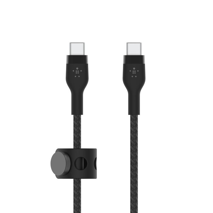 Cable Belkin, Pro Flex USB-C a USB-C, con correa, 2 Metros, Negro, CAB011bt2MBK