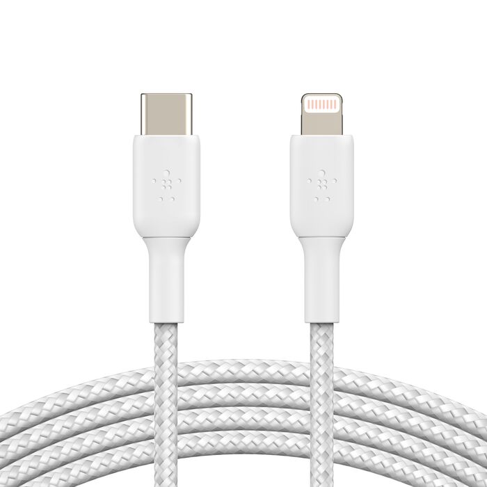 Cable Belkin BoostCharge USB-C to Lightning Braided 1mts, Blanco, CAA004bt1MWH