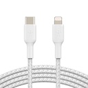 Cable Belkin BoostCharge USB-C to Lightning Braided 1mts, Blanco, CAA004bt1MWH