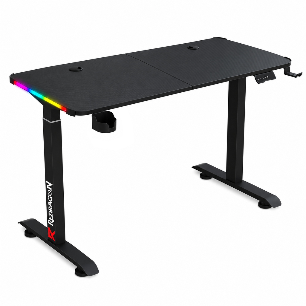 Escritorio Gamer Redragon Elevable GD-3330-M -Altura Ajustable 72 a 117cm - 140x60cm en 2 partes - RGB - Eléctrico- Negro