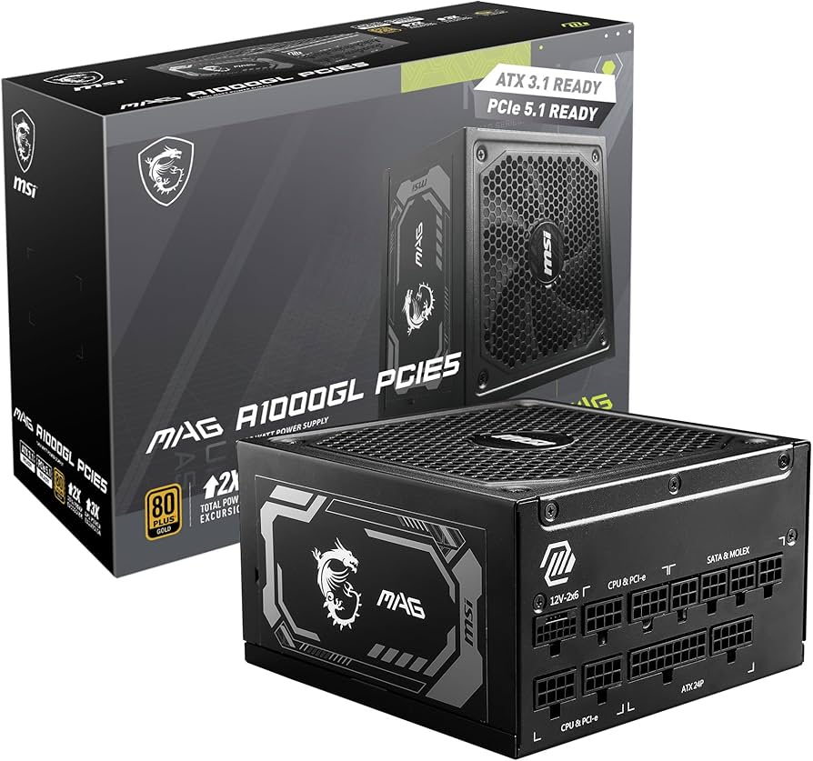 Fuente de poder MSI MAG A1000GLS PCIE5.0 Plus Gold, full modular 