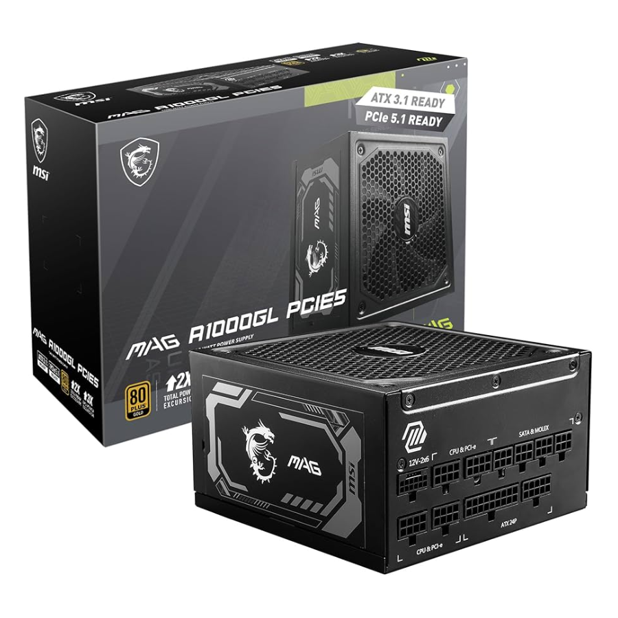 Fuente de poder MSI MAG A1000GLS PCIE5.0 Plus Gold, full modular 