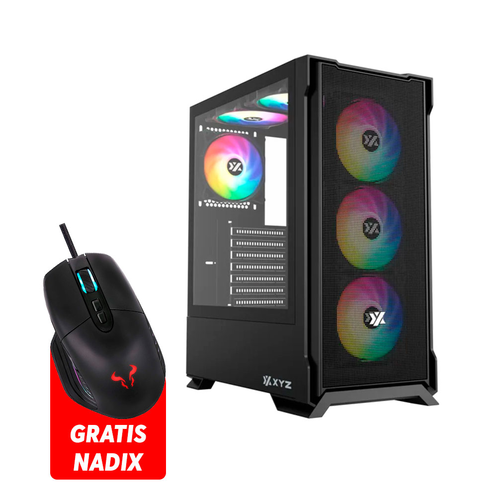 Case Case XYZ AIRONE 300-X MESH NEGRO, 6 x 120mm ARGB fans +  GRATIS Mouse Gaming Riotoro NADIX