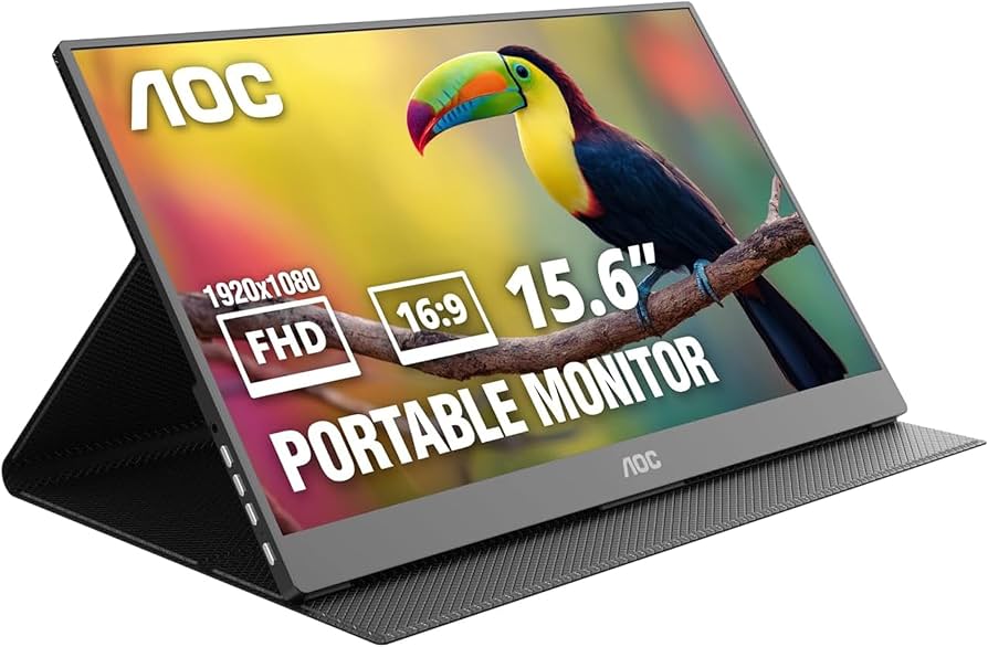 MONITOR Portatil AOC 15.6" FHD , PANEL IPS,  2MS, 2- PUERTOS USB-C (ALIMENTACIÓN Y VIDEO), 1 × MINI HDMI, ALTAVOCES INTEGRADOS (2 × 1W) + Cover - 16T20