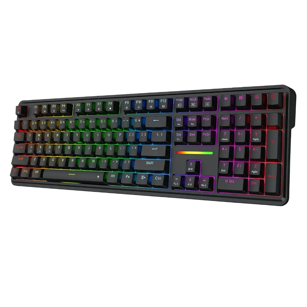 Teclado Mecanico Redragon Antonium 108 - Negro - K745-RGB, 4 teclas de acceso rápido, amortiguación de ruido de 5